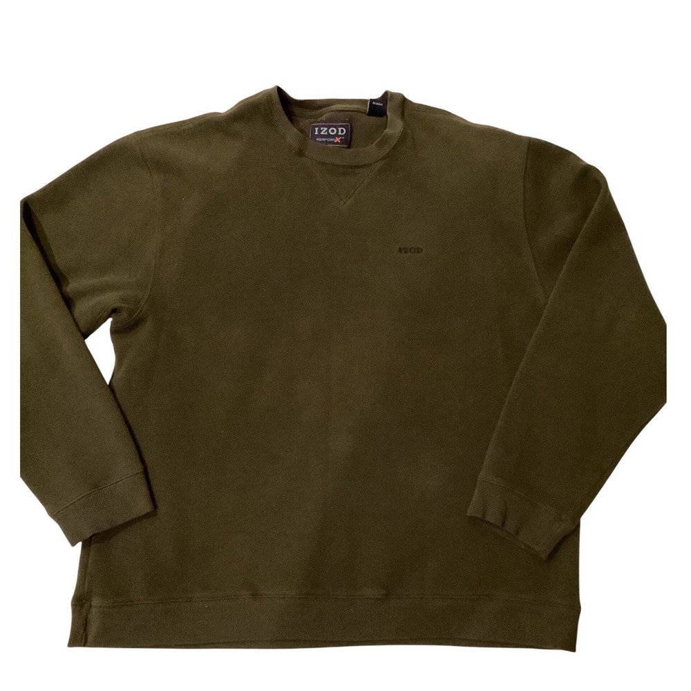 IZOD Men's Olive Green Crew Neck Sweatshirt Long Sleeve Casual Pullover M
